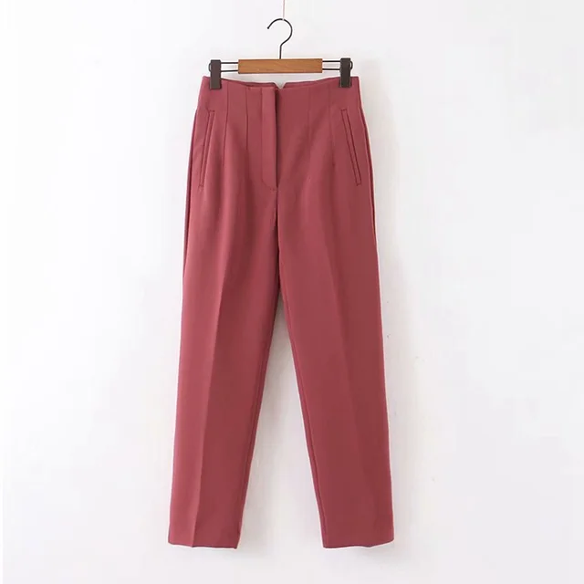 High Waist Straight Pleated Slacks Wine Red - Shop at LoveMi