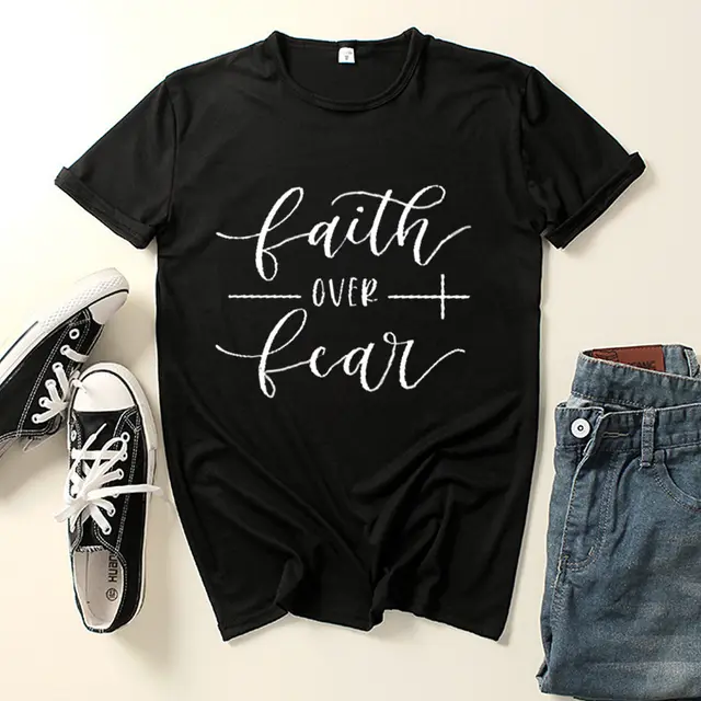 European And American Faith Over Faith Printed Short Sleeves Black - Shop at LoveMi