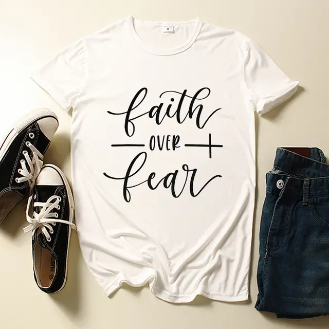 European And American Faith Over Faith Printed Short Sleeves White - Shop at LoveMi