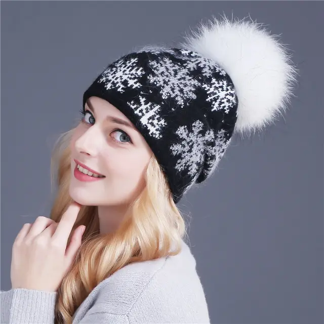 Wool Rabbit Hair Blend Hat Black White - Shop at LoveMi