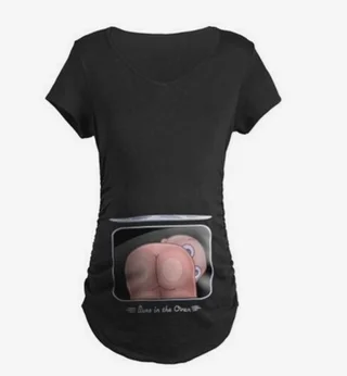 Baby Digital Printed Women's Maternity Cute Casual Tee - Black