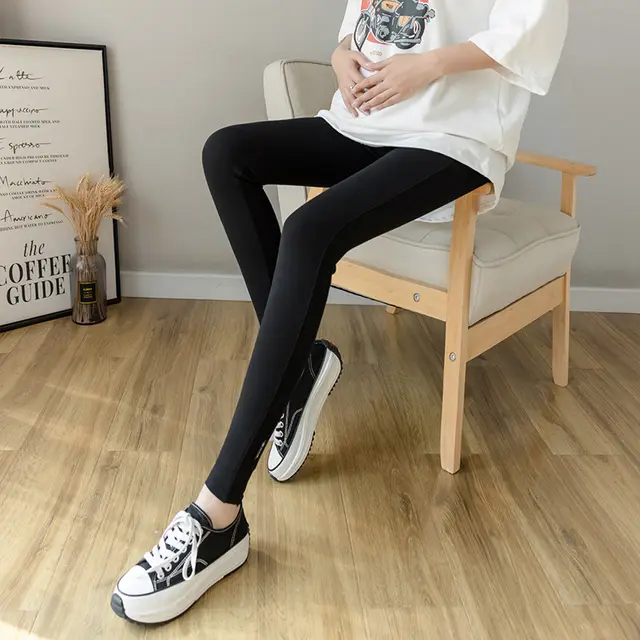 Maternity Pants High Waist Belly Support Stitching Craft Maternity Pants Black - Shop at LoveMi
