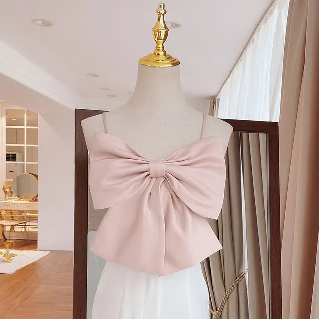 Sexy Bow Knot Vest Solid Color Suspenders For Outer Wear Pink - Shop at LoveMi