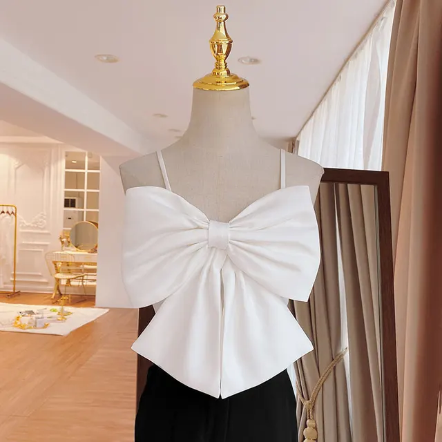 Sexy Bow Knot Vest Solid Color Suspenders For Outer Wear White - Shop at LoveMi
