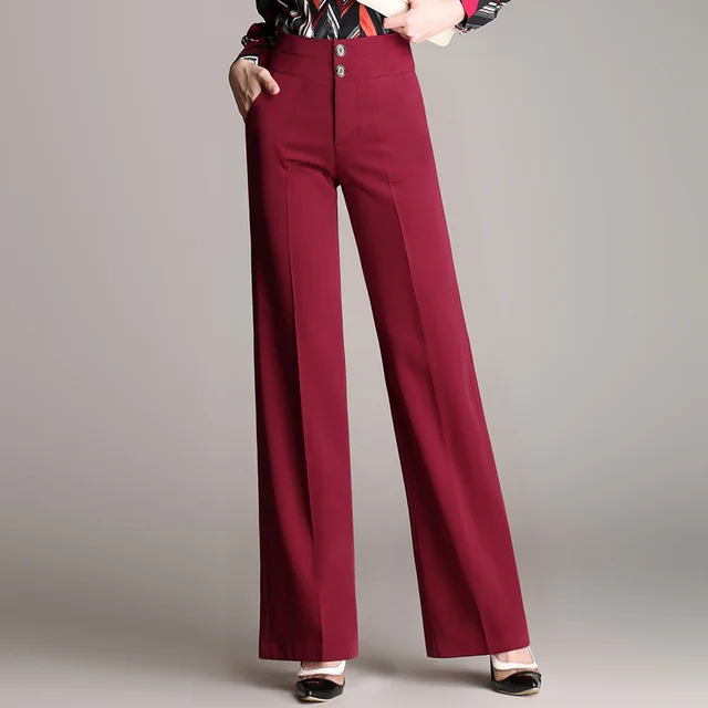 Falling Sense Straight Leg Pants Wide Leg Pants Casual Trousers Red Wine - Shop at LoveMi