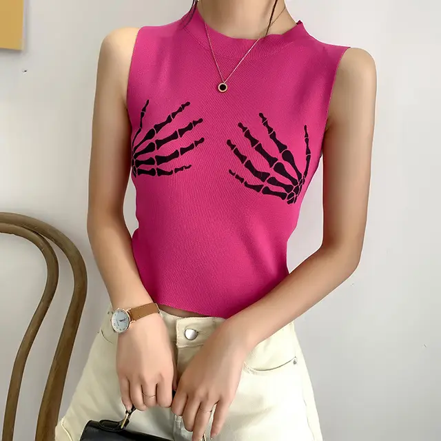 Sleeveless T Shirt With Fashionable Style And Short Print Red - Shop at LoveMi