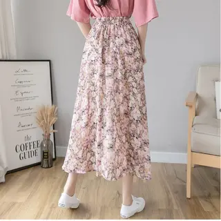 Floral Half-Length Skirt Female Spring And Summer New Mid-Length Skirt, High Waist, Thin Temperament, A-Line Skirt, Long Chiffon Skirt, Small Fresh...
