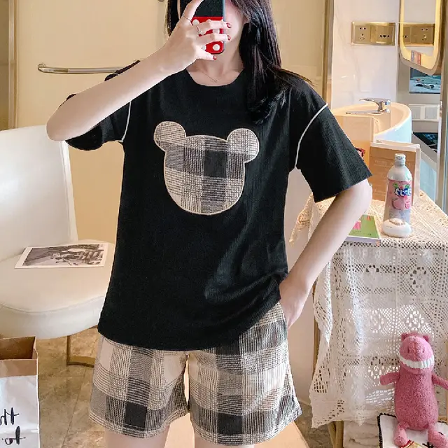 Summer New Style Short Sleeved Women's Home Service Suit Cute Loose And Comfortable Pajamas Women 6535 Cotton - Shop at LoveMi