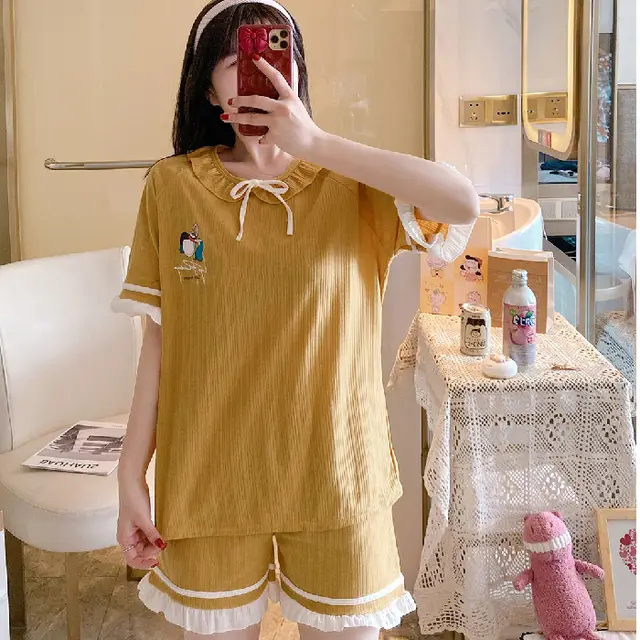 Summer New Style Short Sleeved Women's Home Service Suit Cute Loose And Comfortable Pajamas Women 6535 Cotton - Shop at LoveMi