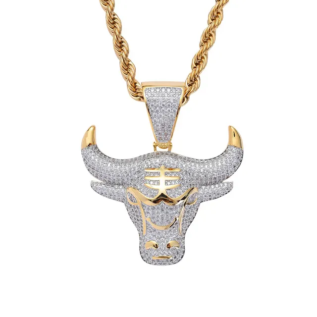 Pendant Micro inlaid Zircon Bull Head Pendant Trendy Personality Necklace White - Shop at LoveMi