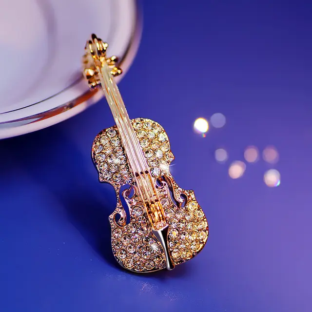 Fashionable European and American Style Exquisite Mini Violin Brooch Gold - Shop at LoveMi