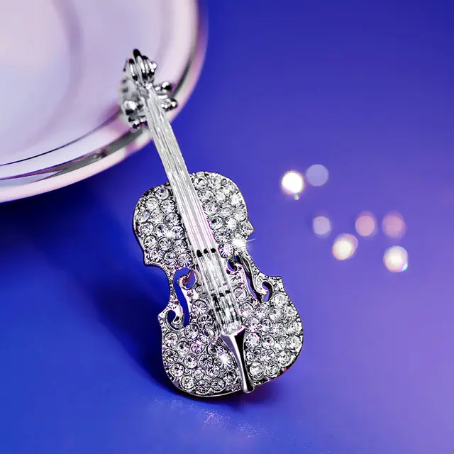 Fashionable European and American Style Exquisite Mini Violin Brooch Silver - Shop at LoveMi