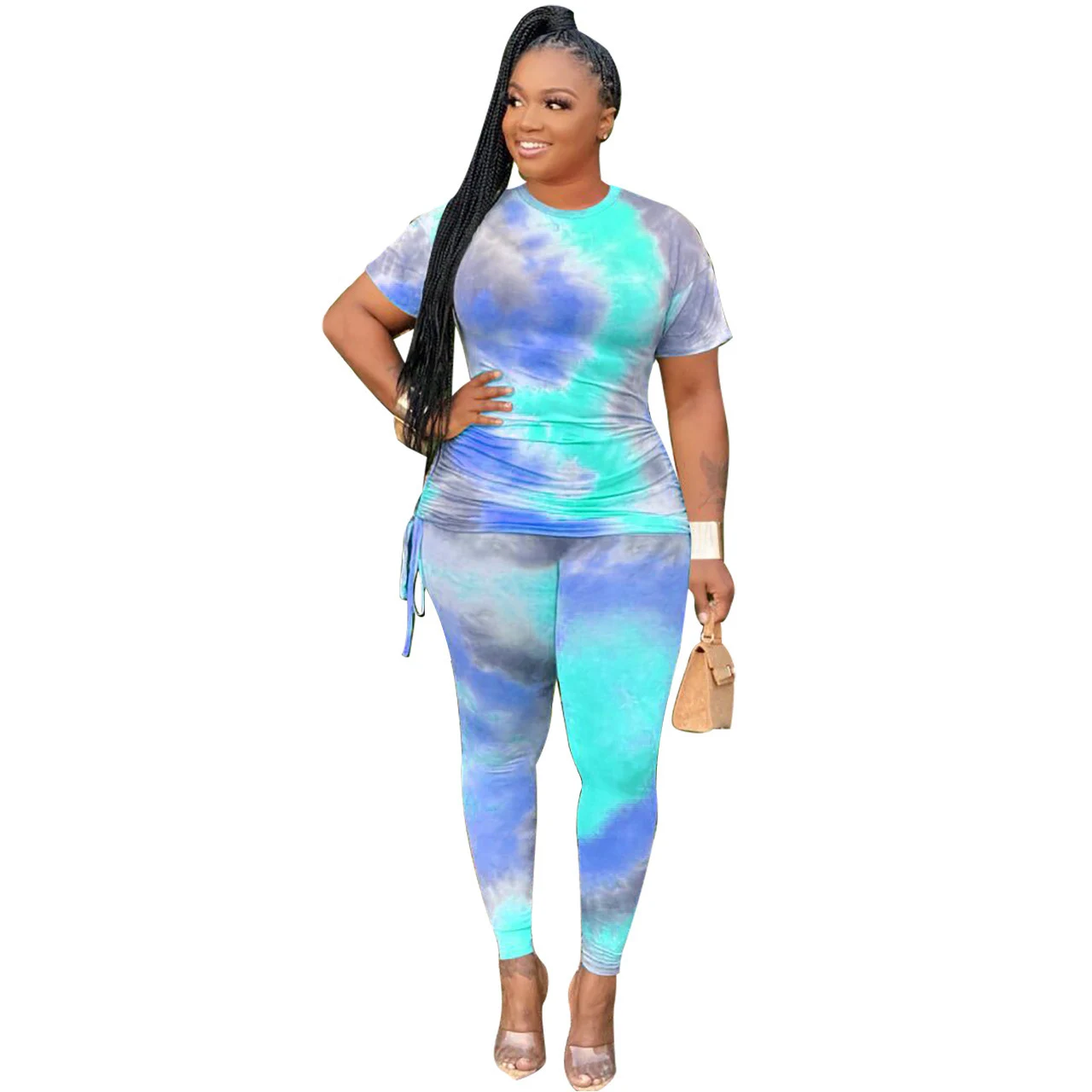Plus Size Short-Sleeved Trousers Ladies Suit Hot Style - Blue