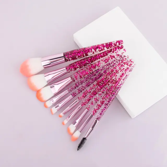 10 Makeup Brushes Powder Filled Handle Makeup Brush Set Pink - Shop at LoveMi