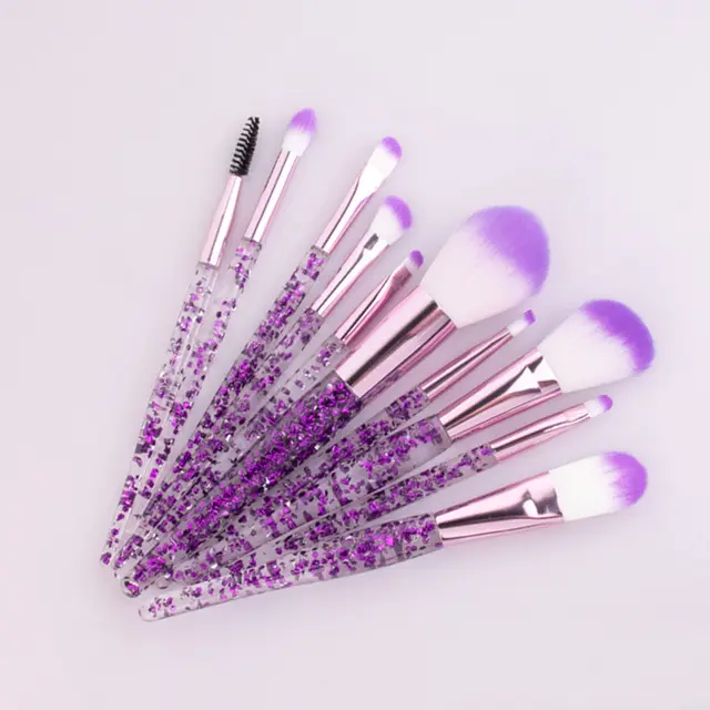 10 Makeup Brushes Powder Filled Handle Makeup Brush Set Purple - Shop at LoveMi