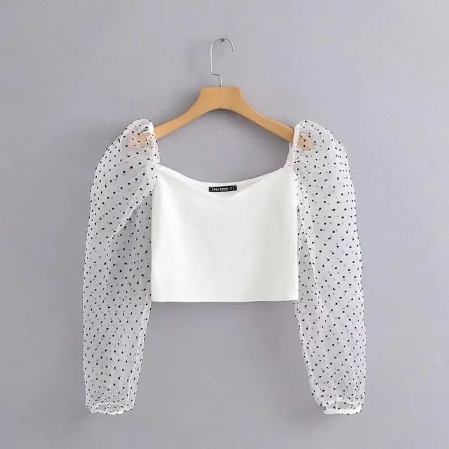 Transparent Polka Dot Jacquard Puff Sleeve Top White - Shop at LoveMi