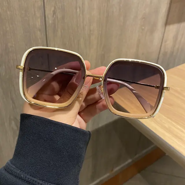 Retro Big Frame Square Brown Sunglasses For Women Beige - Shop at LoveMi