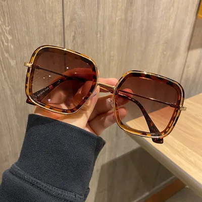 Retro Big Frame Square Brown Sunglasses For Women Leopard - Shop at LoveMi