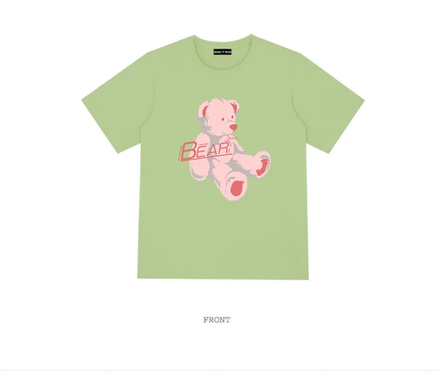 Cute Cartoon Bear Loose BF Wind Short Sleeve Green - Shop at LoveMi