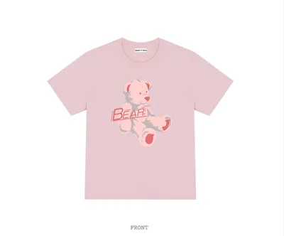 Cute Cartoon Bear Loose BF Wind Short Sleeve Pink - Shop at LoveMi