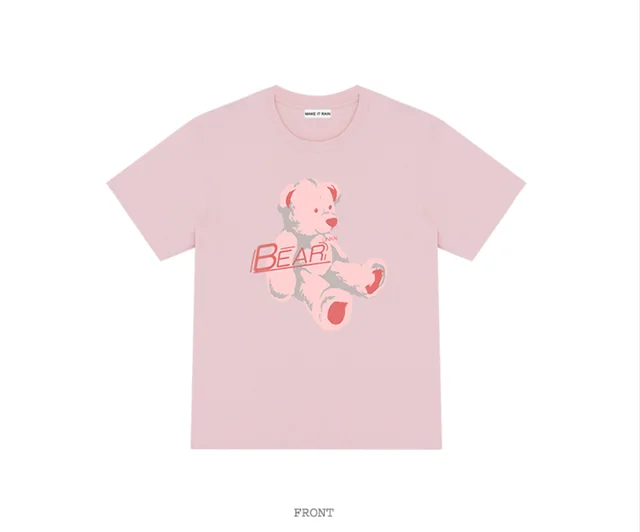 Cute Cartoon Bear Loose BF Wind Short Sleeve Pink - Shop at LoveMi