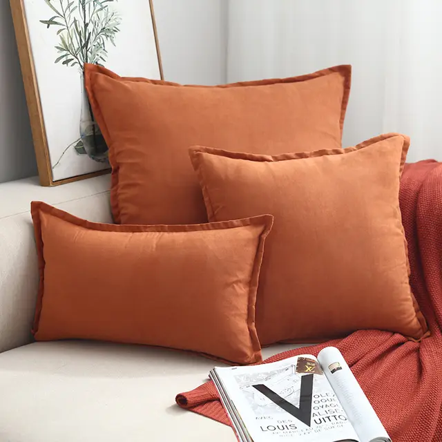 Frilled Nordic Light Luxury Square Pillowcase Suede Bedside Cushion Pillowcase Brick Red - Shop at LoveMi