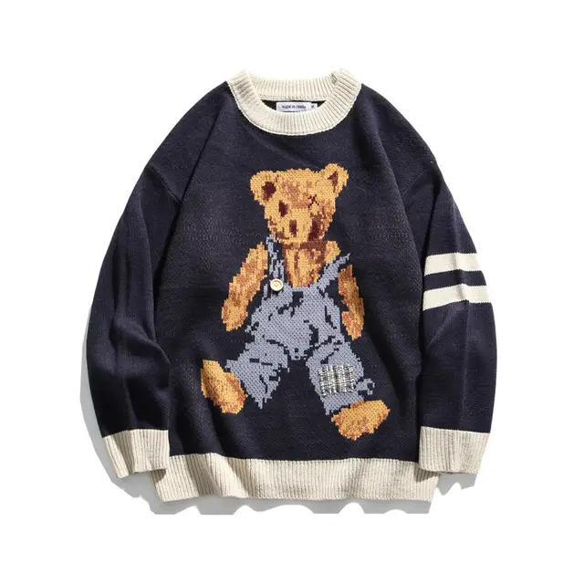 Bear Harajuku Retro Trend Ins Sweater Blue - Shop at LoveMi