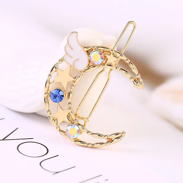 Simple Hair Accessories Angel Color Diamond Star Moon Hairpin Blue - Shop at LoveMi