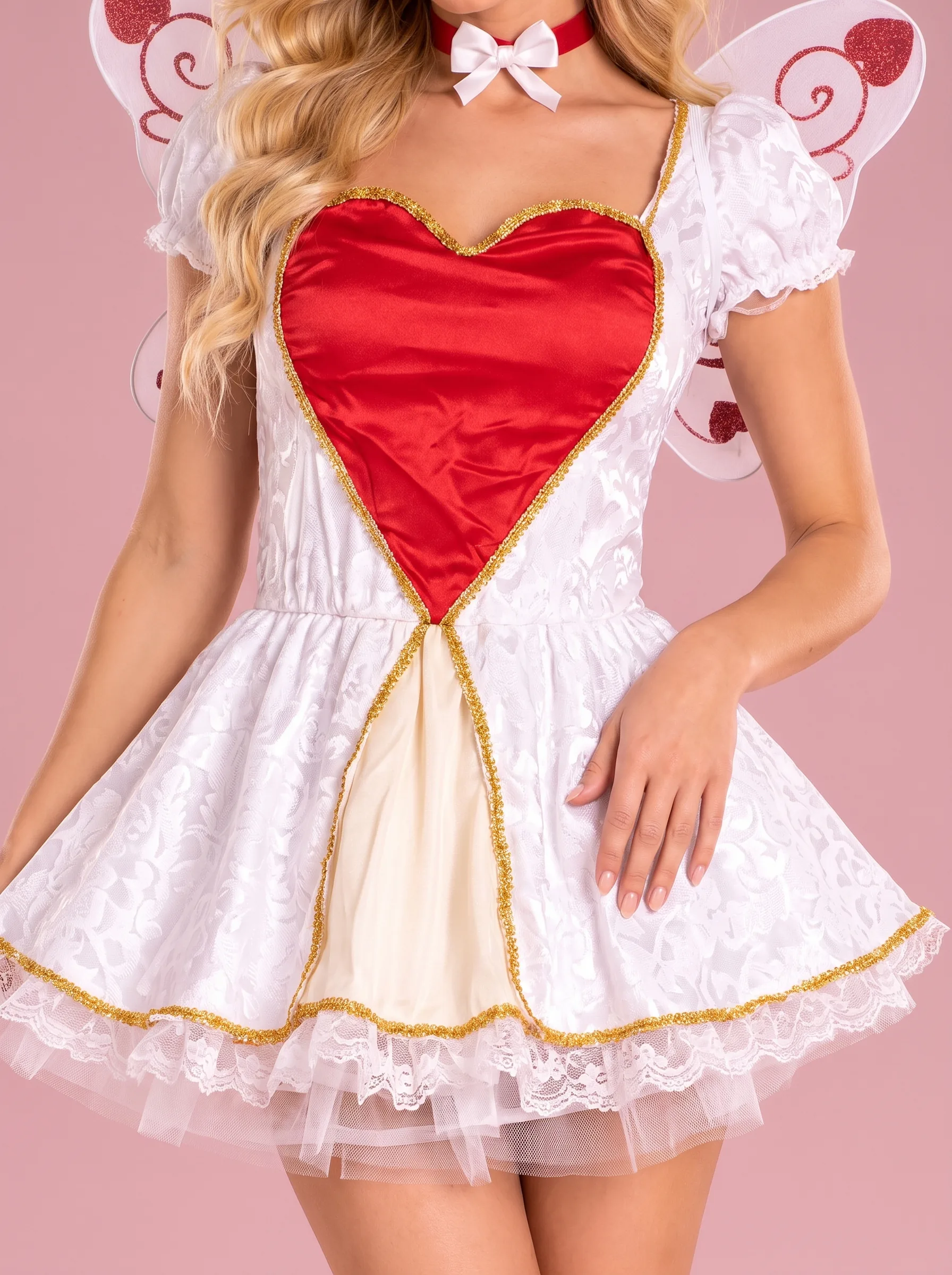 Cupid Angel Costume Dress with Wings for Women - White and Red - View 4