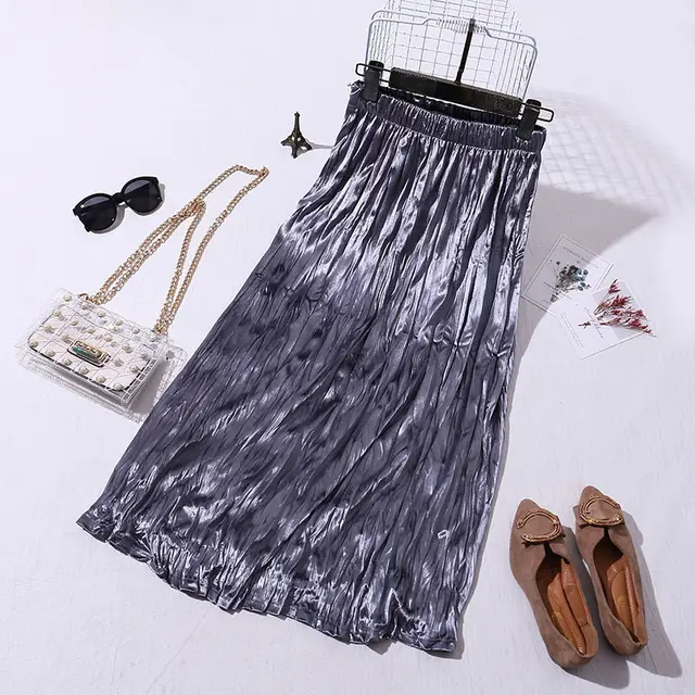 High Waist Velvet Ruffled A line Skirt Grey - Shop at LoveMi