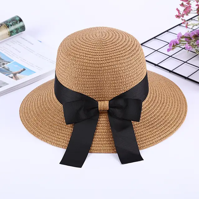 Korean Style Bow Outdoor Sun Protection Foldable Sun Hat Dark Coffee - Shop at LoveMi