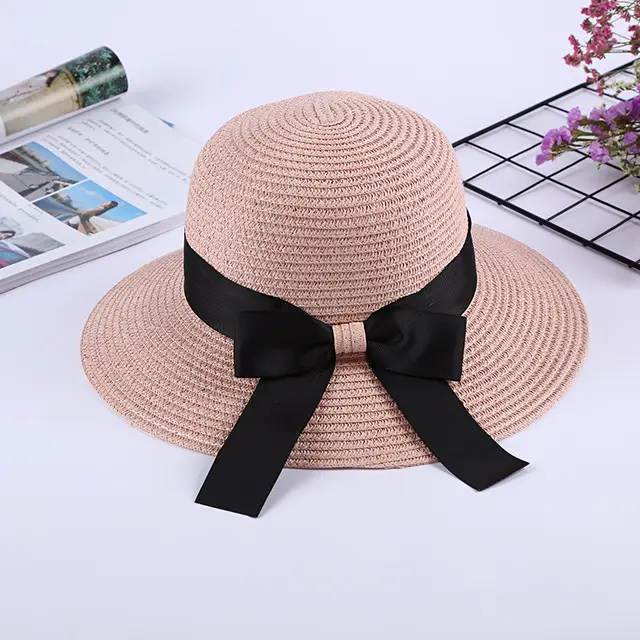 Korean Style Bow Outdoor Sun Protection Foldable Sun Hat Light Pink - Shop at LoveMi