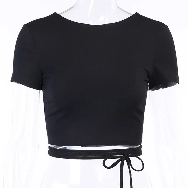 Women's Hollow Back Short sleeved T shirt Black - Shop at LoveMi