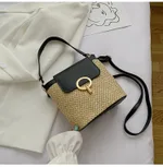 Lock Straw Woven Bag, Portable Bucket Bag, Shoulder Messenger Bag - Black