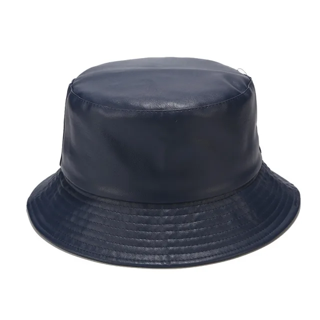 INS Light Board PU Leather Fisherman Hat Ladies Pure Color Simple Basin Hat Outdoor Wild Sun Hat Navy Blue - Shop at LoveMi