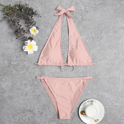 New Fashion Bikini European And American Sexy Bikini Solid Color Cross Pink - Shop at LoveMi