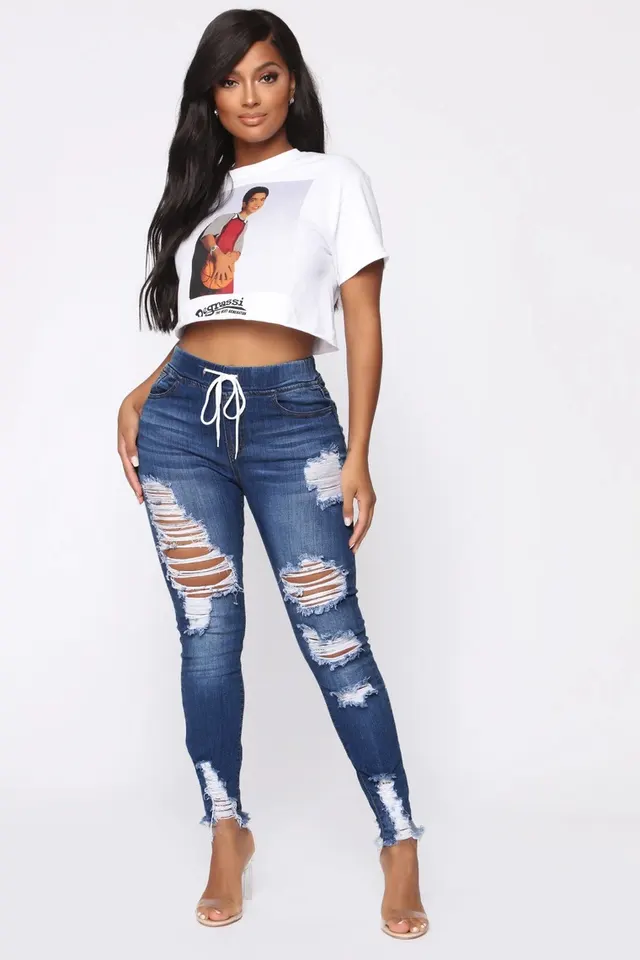 Fashion Stretch Ripped Skinny Hip Jeans Dark Blue - Shop at LoveMi