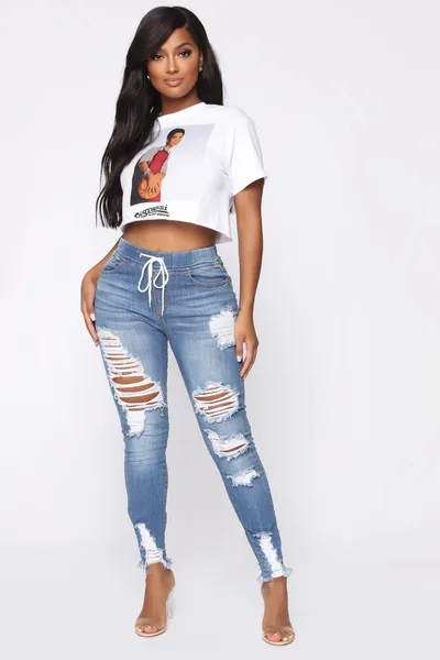 Fashion Stretch Ripped Skinny Hip Jeans Light Blue - Shop at LoveMi