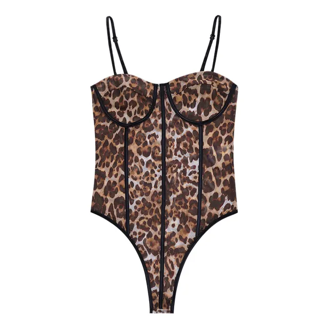 Camisole Titching Slim Slimming One Piece Top Leopard - Shop at LoveMi