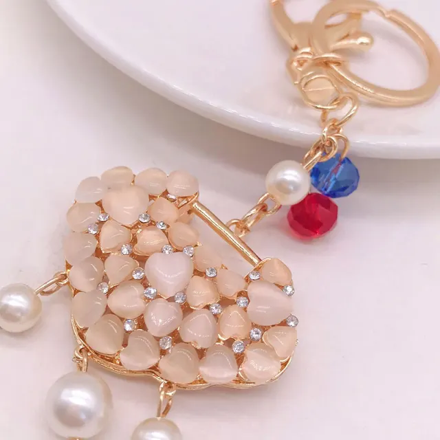 Creative Shui Diamond Crystal Long Life Lock Cute Female Keychain Car Bag Pendant Key Ring Factory Beige - Shop at LoveMi