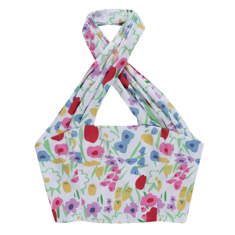 Short Blue Slim-Fit Casual Printed Camisole - White