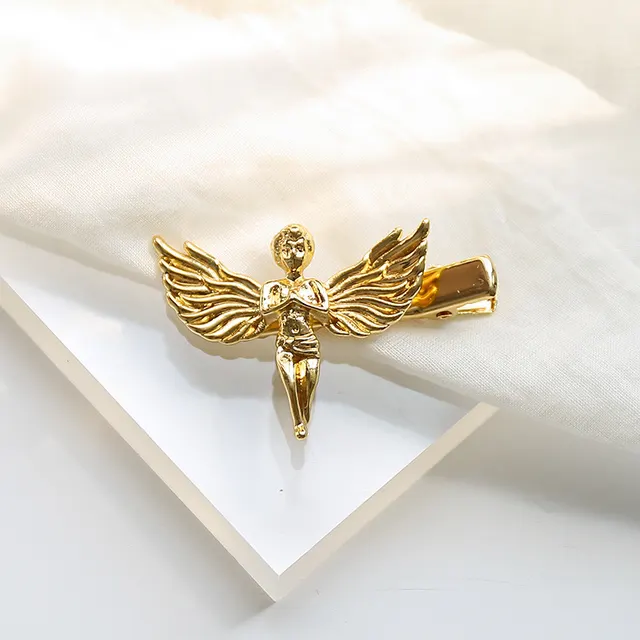 Temperament Metal Hairpin Female Gold And Silver Little Angel Side Clip With Bangs Hairpin Golden - Shop at LoveMi