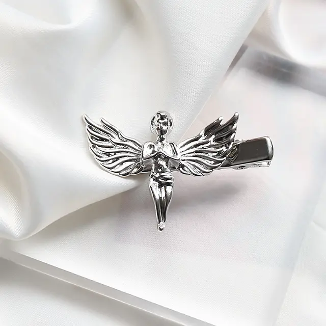 Temperament Metal Hairpin Female Gold And Silver Little Angel Side Clip With Bangs Hairpin Silver - Shop at LoveMi
