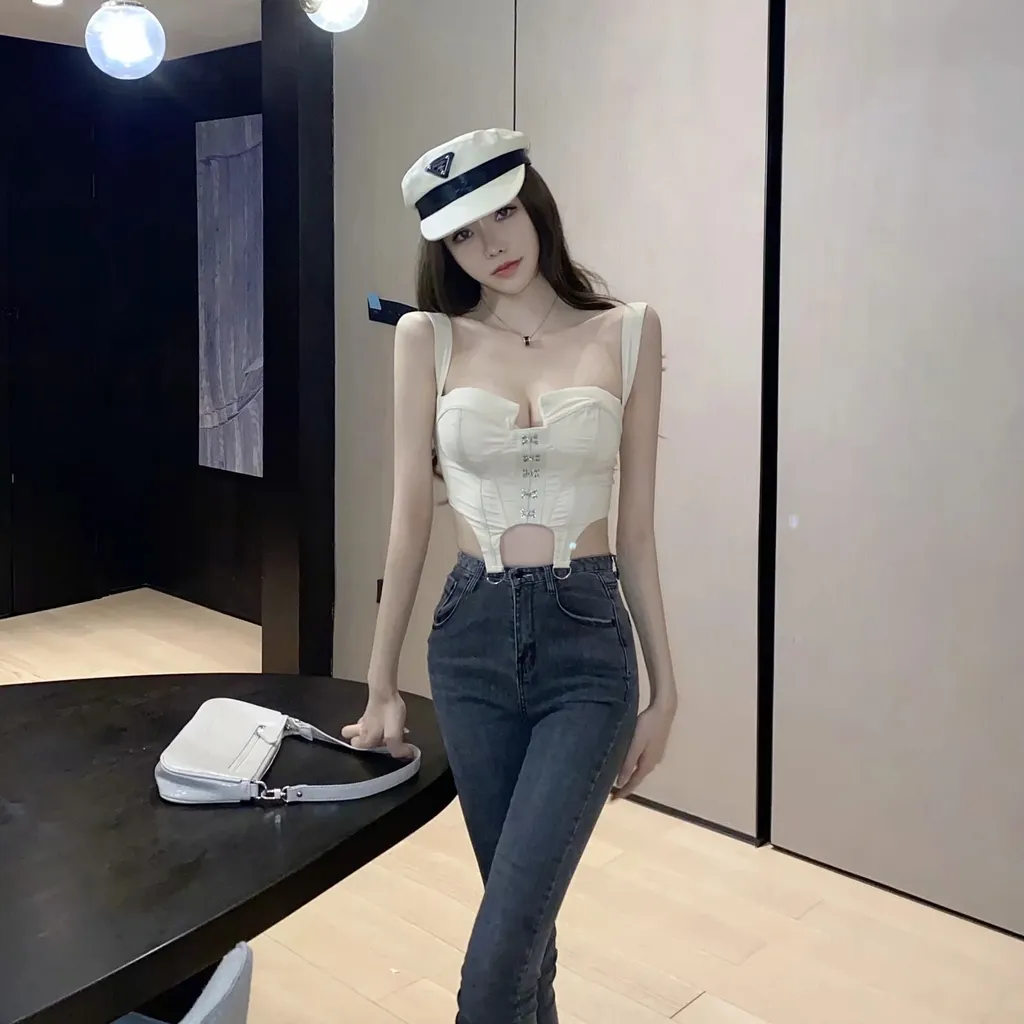 Navel Short Sling Niche Irregular Slim Waist Waist Vest - White