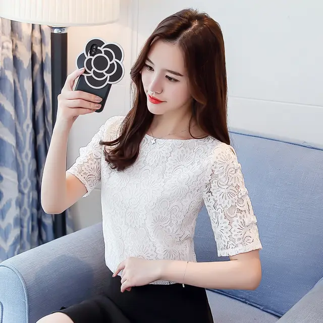 Fashion Lantern Sleeve Lace Chiffon Shirt White - Shop at LoveMi