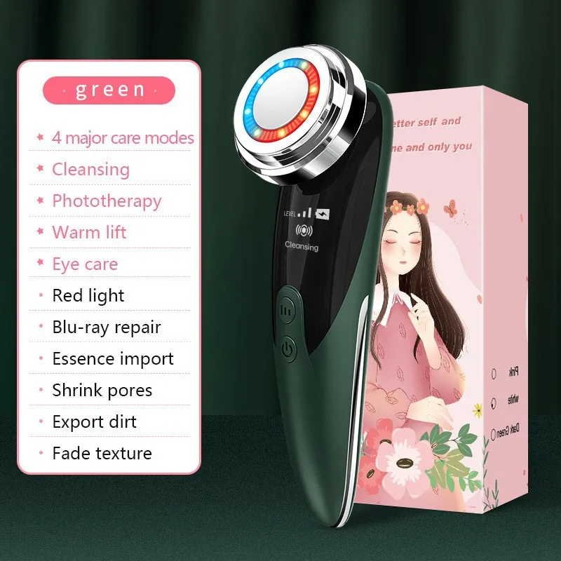 Beauty Import Device, Facial Massager, Firming, Lifting, Washing Device, Pore Cleansing, Facial Export And Import Device - English Packaging Green