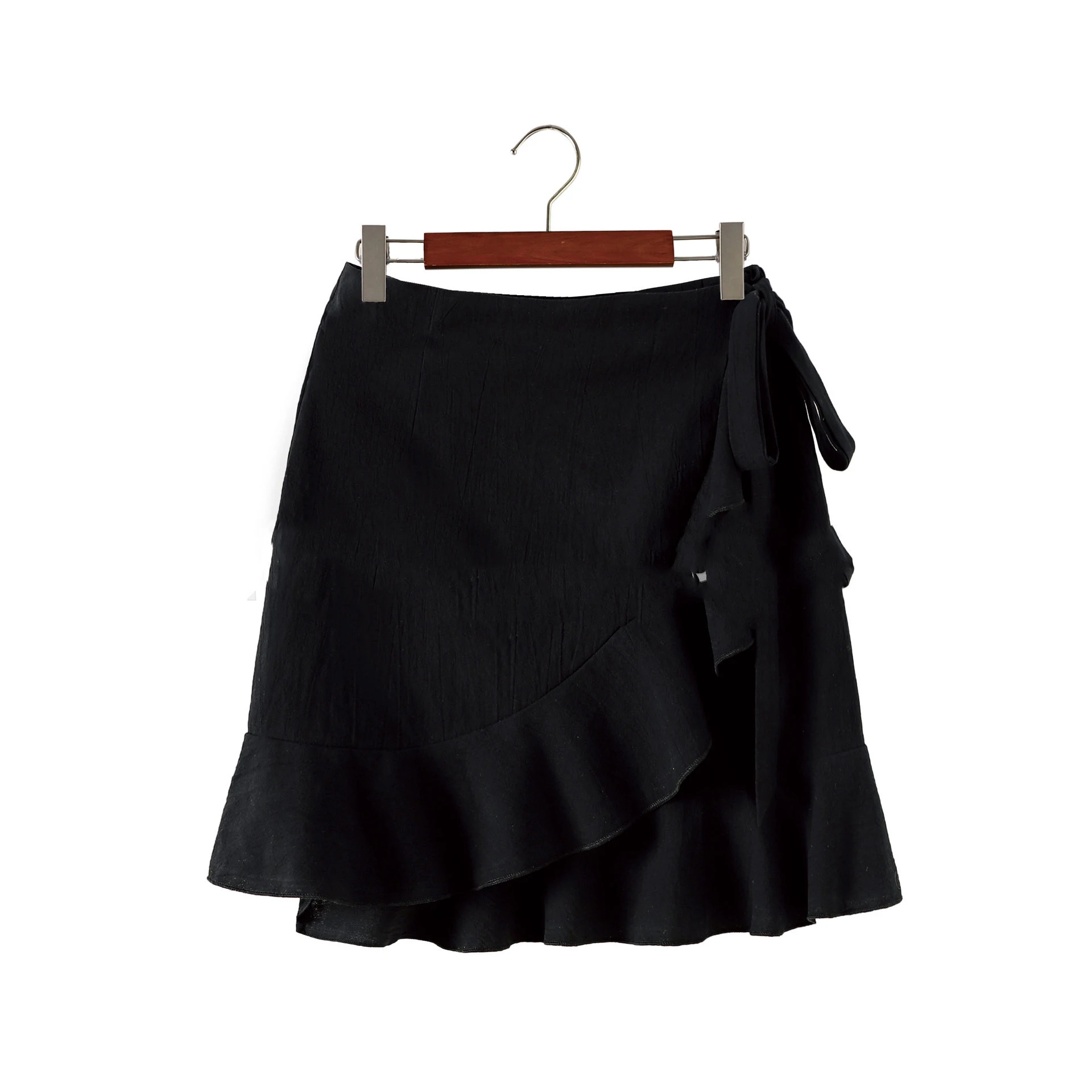 Leopard Print Irregular Ruffled Midi Skirt - Black