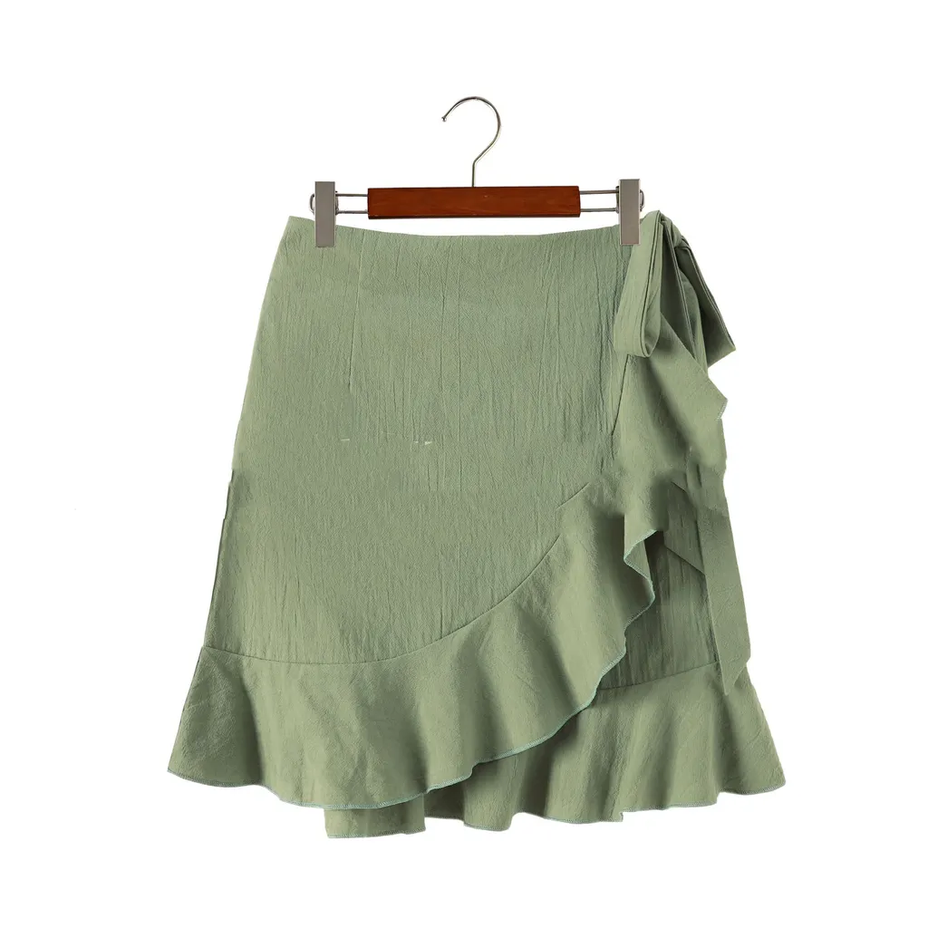 Leopard Print Irregular Ruffled Midi Skirt - Green