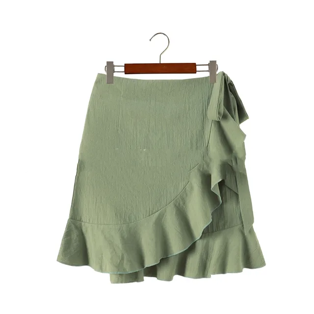 Leopard Print Irregular Ruffled Midi Skirt Green - Shop at LoveMi