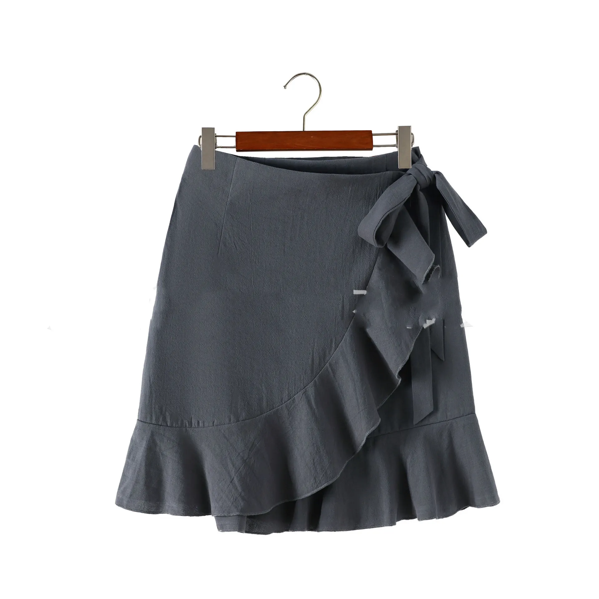 Leopard Print Irregular Ruffled Midi Skirt - Grey